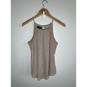 Forest Fairy Boho Cottage Tank Womens Top Brown M Lace Trim Split